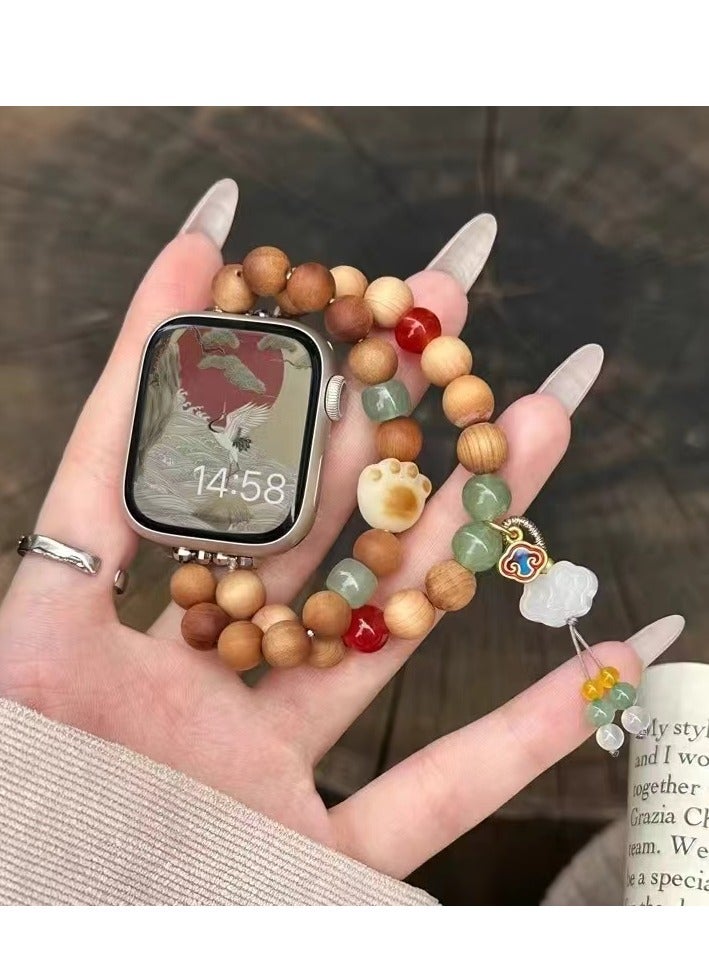 Sandalwood Beaded Handmade Bracelet Watch Band AppleWatch Suitable Apple Watch Band S7/8/9E 41mm - Image 1
